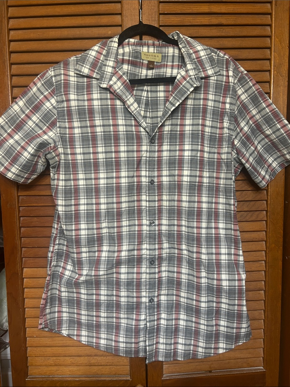 Sonoma Men's Plaid Short-Sleeve Button-Down Shirt - White, Gray & Maroon